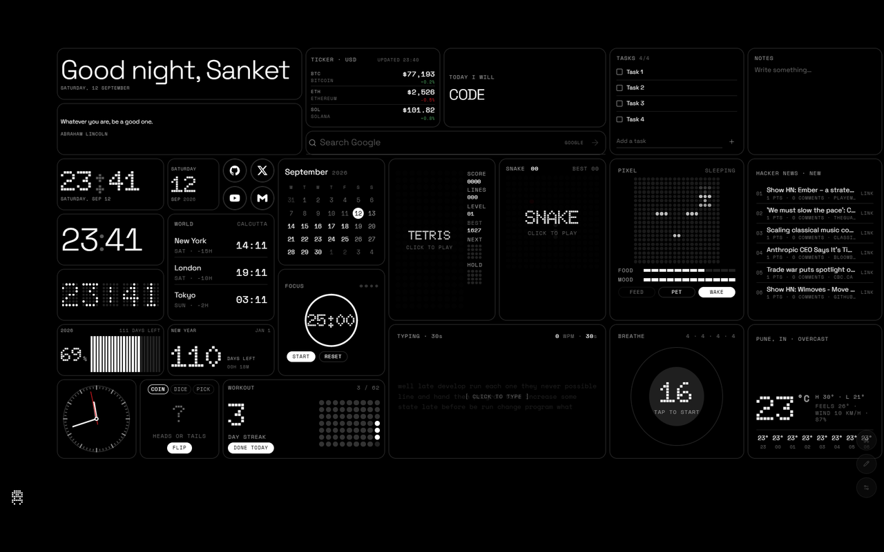 DotTab dashboard with every widget on screen