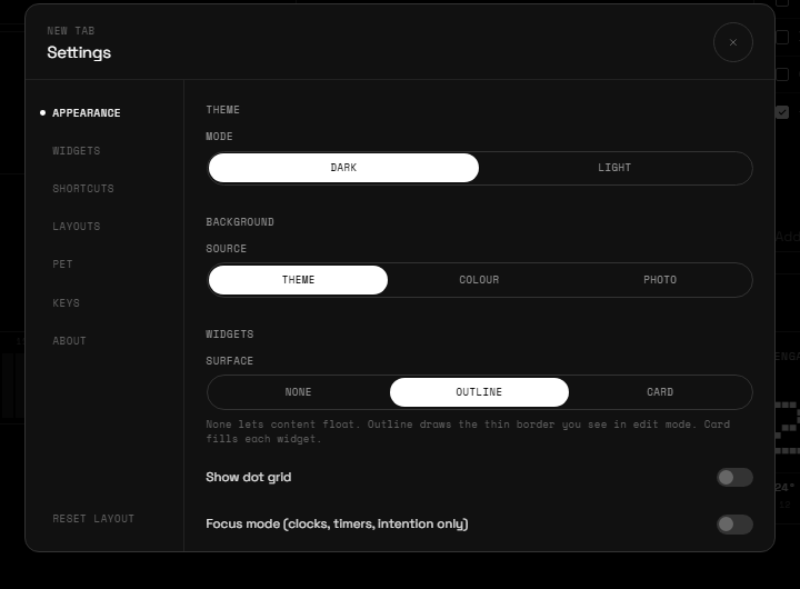 Appearance tab