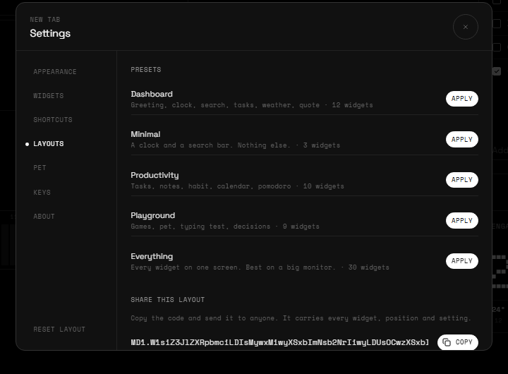 Layouts tab